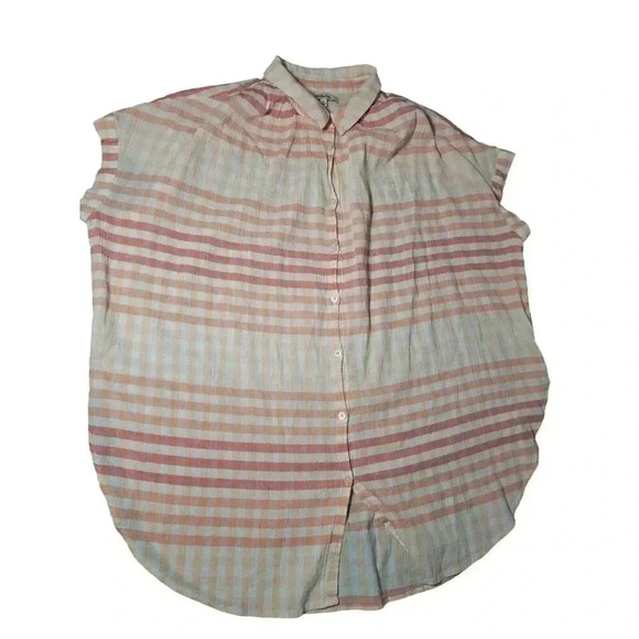 Madewell Ombre Gingham Check Short Sleeve Central Tunic Button Up Shirt Size XL - Picture 6 of 13